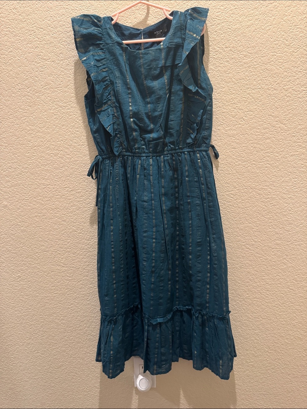Aqua Teal Ruffle Strap Midi Dress